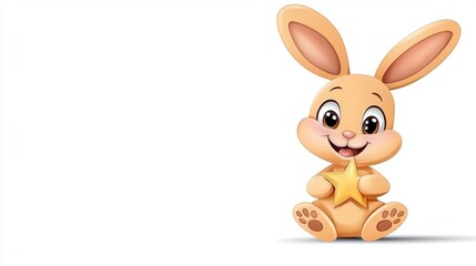 Fototapeta premium Smiling Cartoon Bunny Rabbit Mascot Character Sitting on White Background