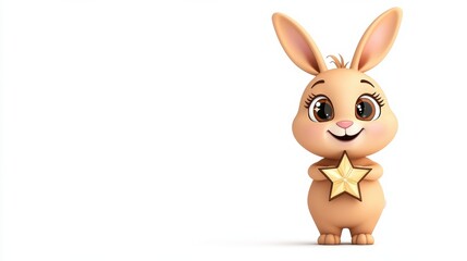 Obraz premium Cute Cartoon Rabbit with Star Shaped Symbol on White Background