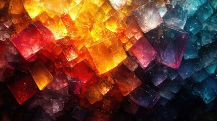 Mesmerizing Geometric Crystal Mosaic with Vibrant Prismatic Hues