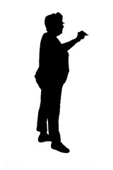silhouette of  view of senior woman drawing with marker on white background