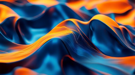 Obraz premium Abstract 3D Render: Fluid Blue and Orange Liquid Metal Waves. AI Generated