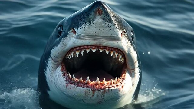 Close-up of great white shark emerging the ocean