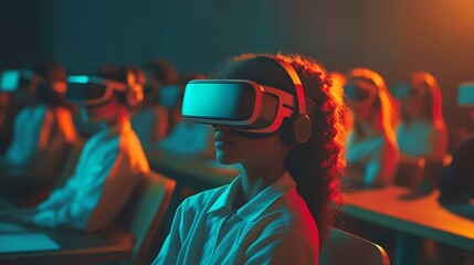 Obraz premium Immersive Learning: Woman Experiencing Virtual Reality