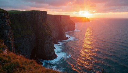 Majestic Cliffs of Moher at sunset, natural wonder