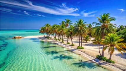 Tropical paradise on Djerba Island with sandy beaches, clear blue waters, and palm trees , Tunisia, Djerba, island