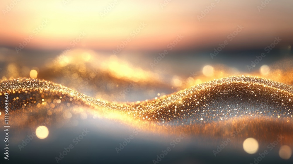 Aufkleber abstract glittering golden waves illuminated by warm light, creating a luxurious and magical atmosph