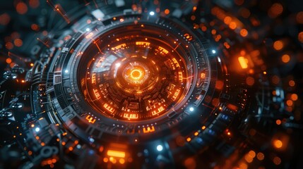 Fototapeta premium Abstract technological glowing orange core.