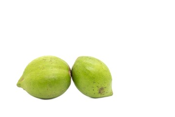 Mahua Fruit or Madhuca Longifolia Fruit Isolated on White Background with Copy Space, Also Known as...