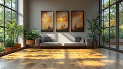 Serene and Minimalist Living Room with Scenic Outdoor View