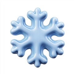 Stylized Snowflake Icon in Matte Blue Cartoon-style Design on Isolated White Background