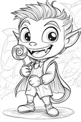 Fototapeta premium Happy Vampire with Lollipop Coloring Page for Kids