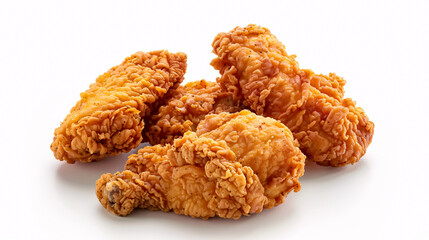 Fried Chicken: Crispy fried chicken pieces, possibly with sides like coleslaw or biscuits, on a white background.