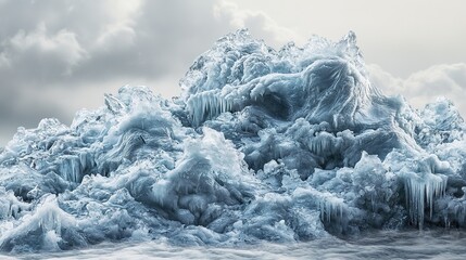 Majestic frozen ice formations in tranquil sea under cloudy sky