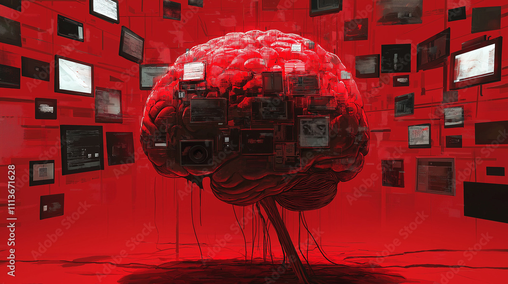 Poster brain rot internet communication concept. a visually striking image depicting the concept of a brain