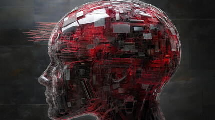 Naklejka premium Brain rot internet communication concept. A surreal image depicting a brain transforming into a melting mass, symbolizing corrupted data and digital distortion.