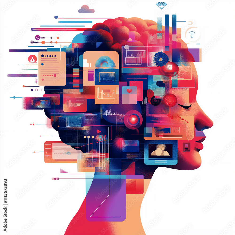 Poster brain rot internet communication concept. an image depicting a person experiencing mental overload w