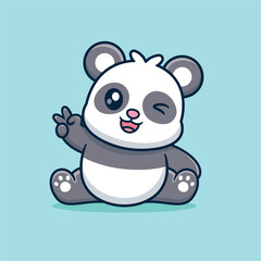 Cute Cartoon Panda Sitting Together Vector Icon Illustration. Animal Nature Icon Concept Isolated Premium Vector. Nature Cartoon Style