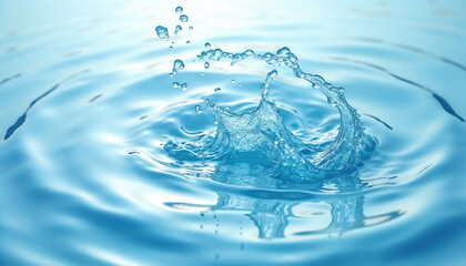 Water splash on calm blue surface in natural light