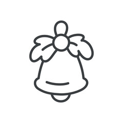Kawaii Christmas bell icon. Hand drawn monochrome illustration of a bell decorated with holly leaves and berries isolated on a white background. Cute winter holiday sticker. Vector 10 EPS.