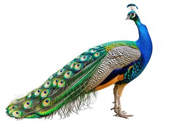 Obraz premium Closeup peacock isolated on white background Green peafowl