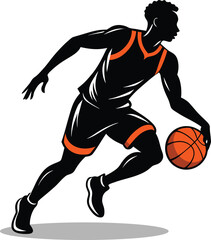 Basketball player dribbling aggressively silhouette