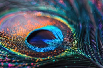 Fototapeta premium Vibrant closeup of Peacock Feather