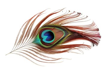 Obraz premium Colorful peacock feather detail isolated on white background