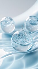 Three Transparent Spheres Floating on Gentle Waves Against Gradient Backdrop