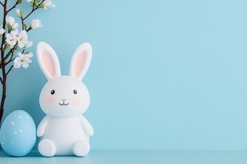 Fototapeta premium Cute fluffy hare with colourful Easter eggs, Easter traditional concept, Catholic Easter banner, free space for text