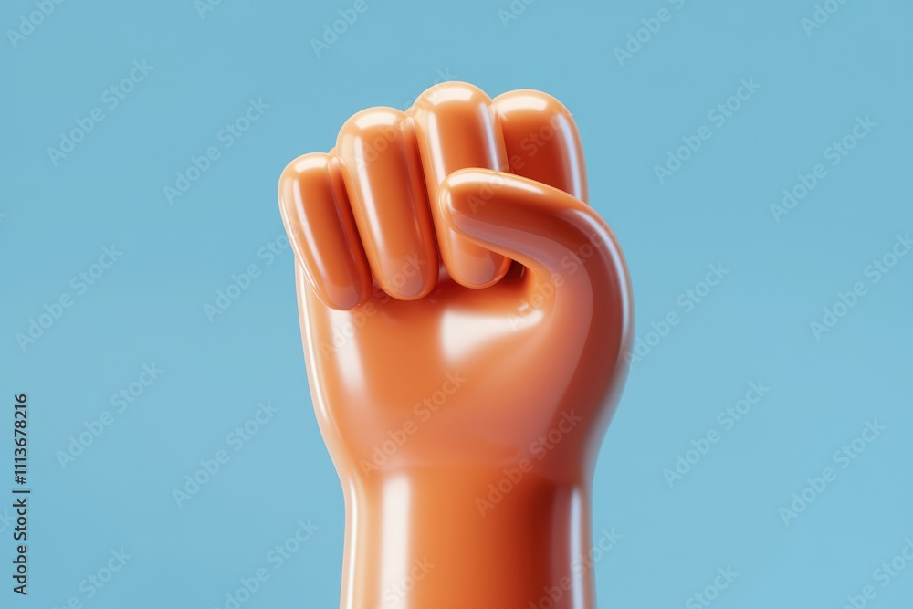 Poster a 3d rendered fist clenched in a gesture of strength or defiance.