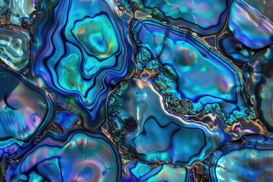 Iridescent blue and green paua  abalone  shell pattern.