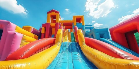 Colorful Inflatable Playground Bounce House Water Slide for Fun Summer Backyard Activities with Children