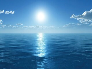 Fototapeta premium A tranquil ocean view at dusk, the deep blue hues blending with the sky to create a serene atmosphere