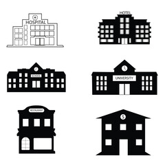 different kinds of building vector in black color
