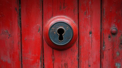 a red door with a keyhole