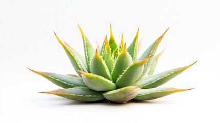 Fototapeta premium A minimalist shot of a small succulent cactus plant, isolated on a clean white background.