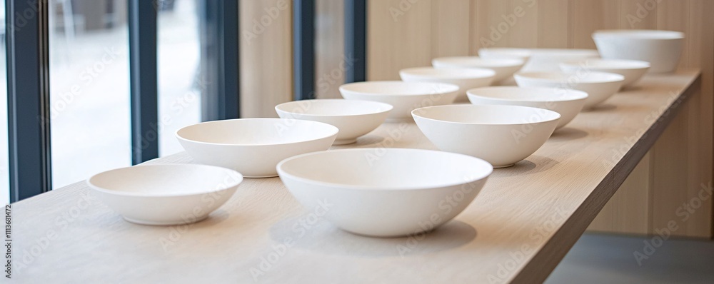 Poster a side-by-side comparison of traditional and modern ceramic applications on a clean display table