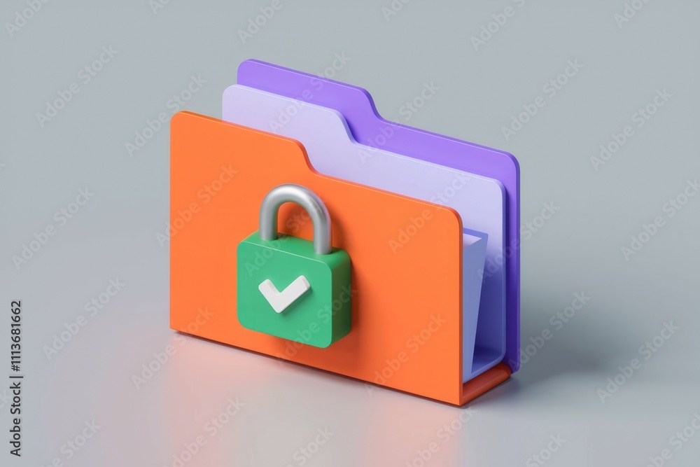 Poster a locked folder icon with a check mark on a gray background.
