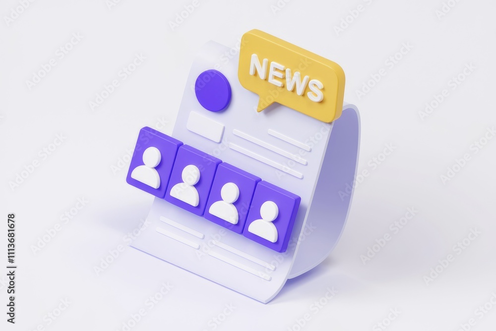 Poster 3d rendering of a news article with people icons