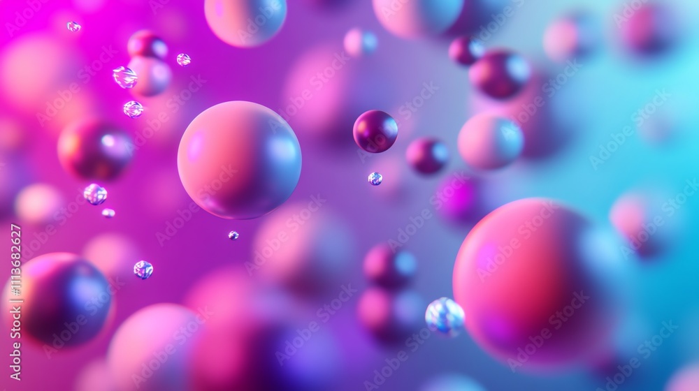 Poster abstract background with vibrant spheres floating in a colorful gradient.
