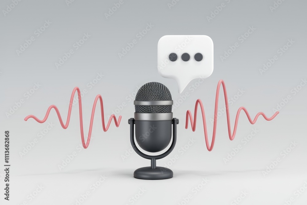 Aufkleber A vintage microphone with sound waves and a speech bubble