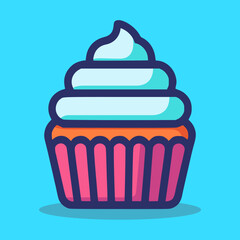cute cupcake food snack cartoon flat color vector illustration template design