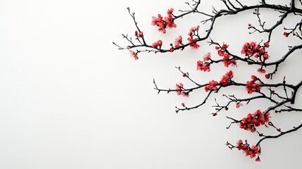 Delicate Red Blossom Branches Against a Pristine White Background