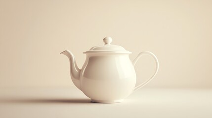 A white ceramic teapot on a beige background.