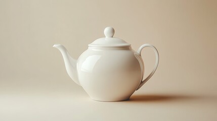 White teapot on a beige background.