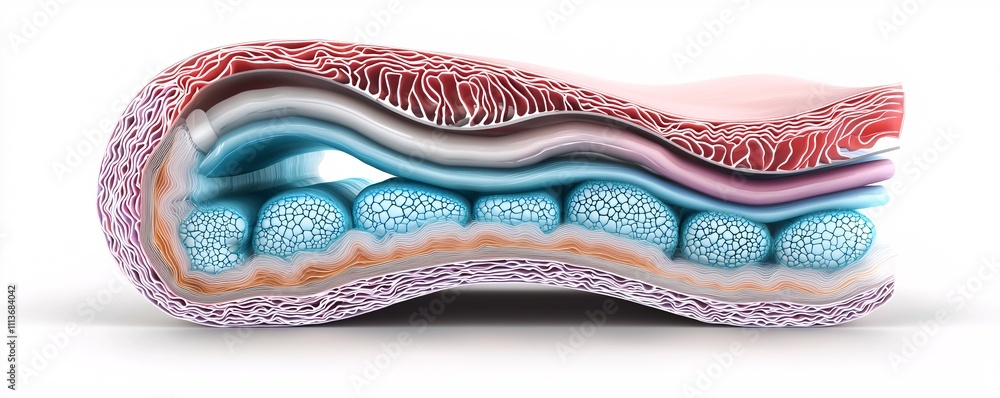 Poster A cross-sectional view of composite layers illustrating different material properties and applications