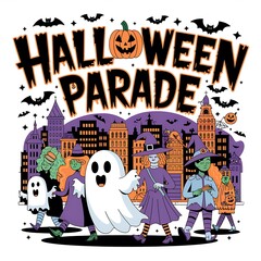 Halloween Parade City Witches Ghosts and Bats