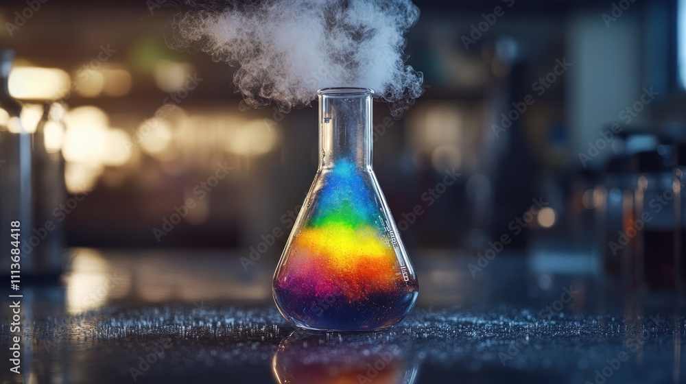 Poster rainbow liquid steaming in a glass flask