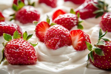 Fresh strawberries nestled in creamy whipped topping create a delightful dessert experience