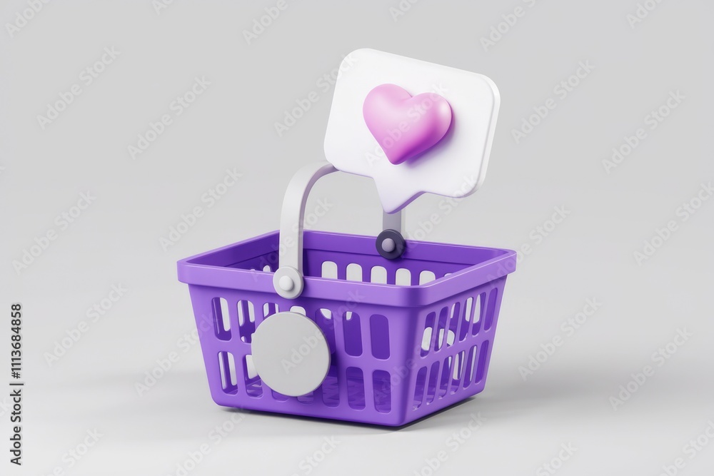 Aufkleber purple shopping basket with a heart shaped notification.